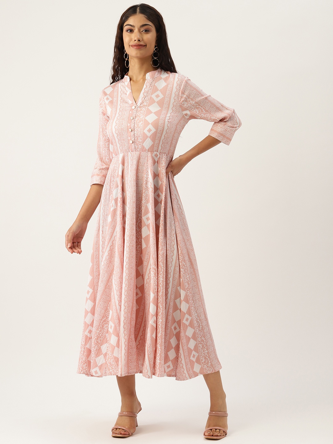 

Deewa Print Crepe A-Line Maxi Dress, Pink