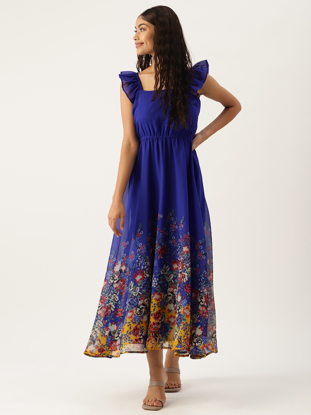 

Deewa Floral Print Georgette Fit & Flare Maxi Dress, Blue