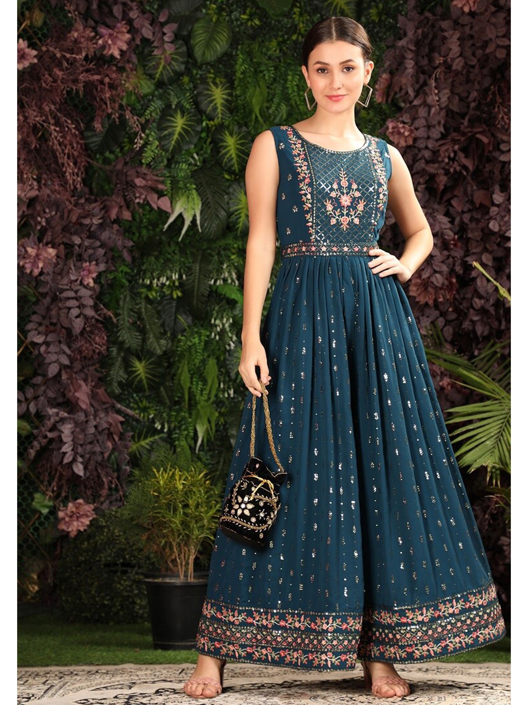 

KALINI Ethnic Embroidered Culotte Jumpsuit, Teal