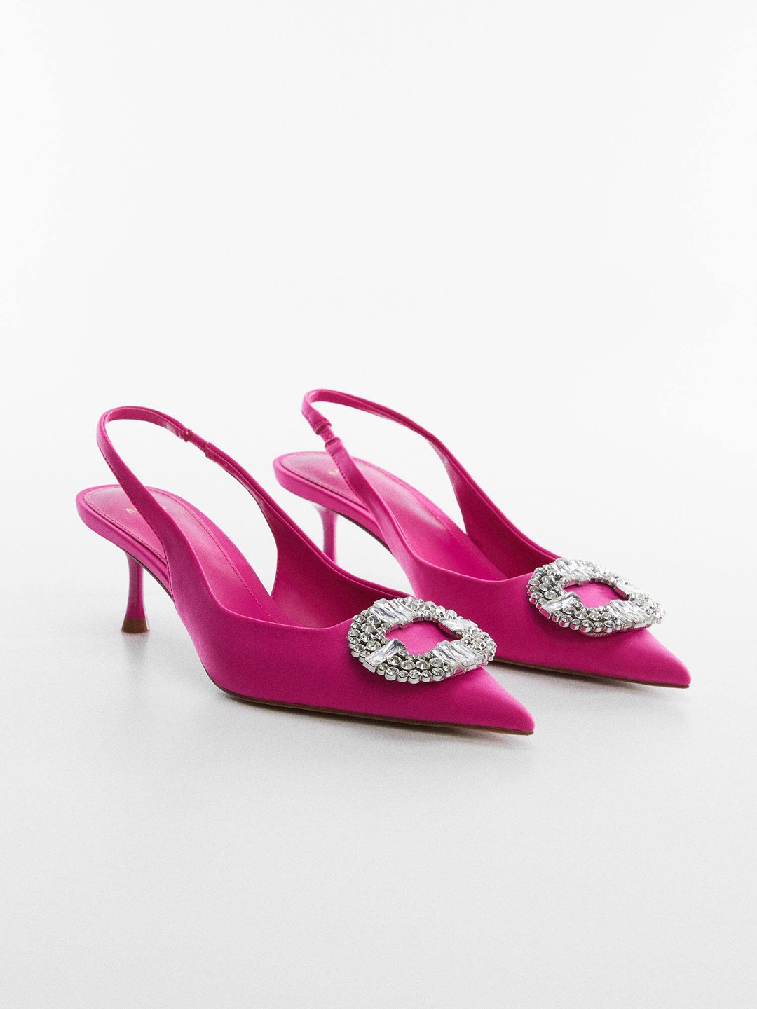 

MANGO Women Embellished Buckle Slim Heel Mules, Fuchsia