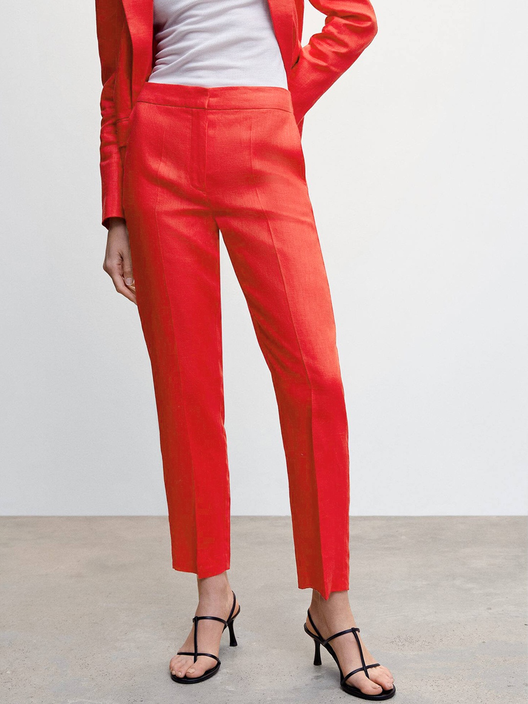 

MANGO Women Linen Trousers, Red