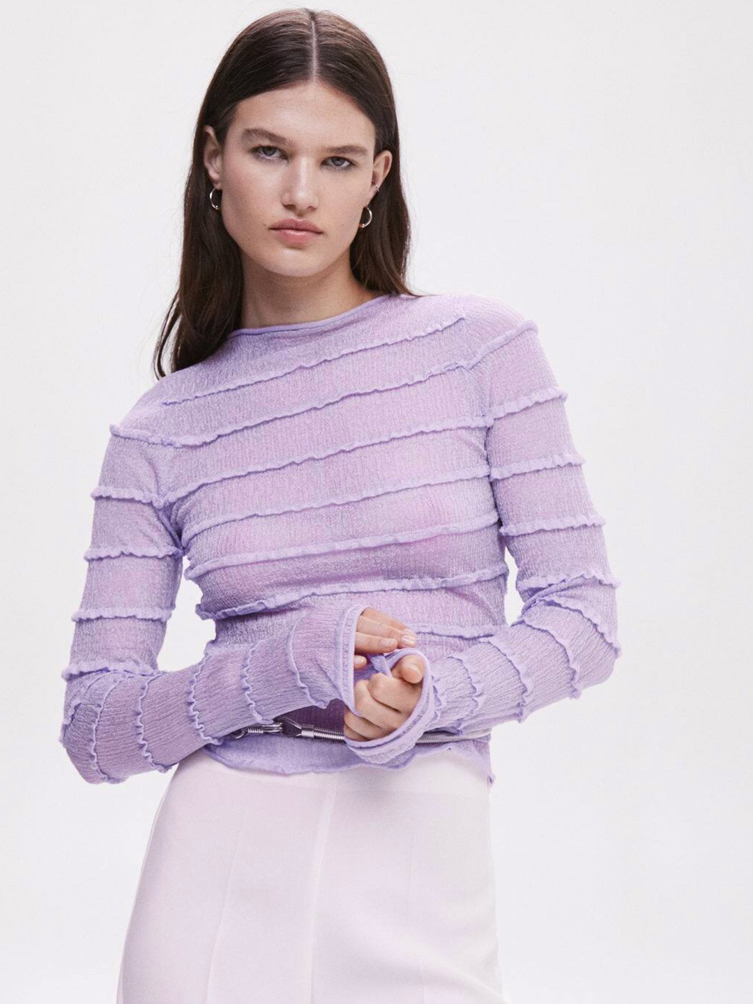 

MANGO Solid Top with Lettuce Detail, Lavender