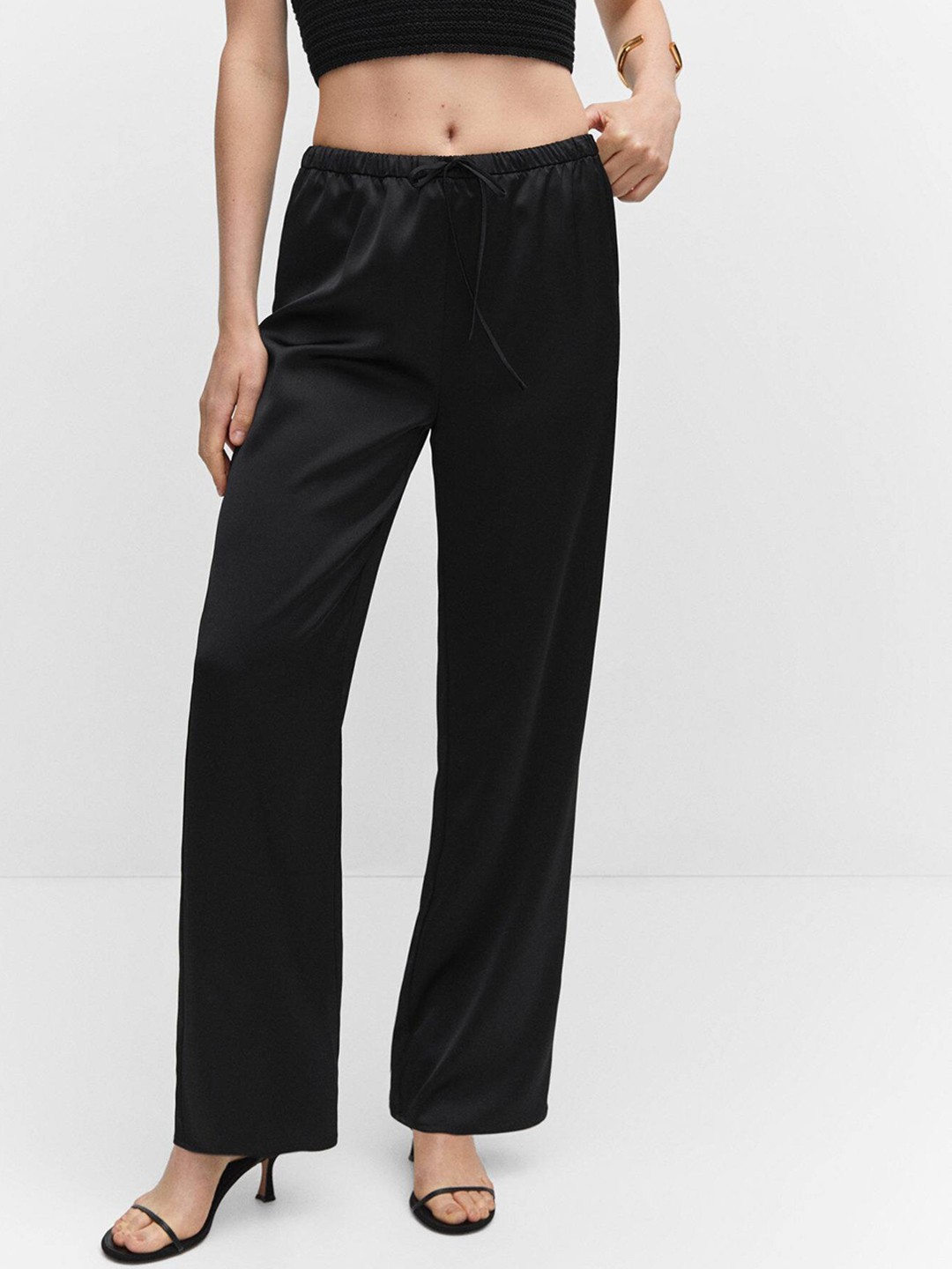 

MANGO Women Satin Trousers, Black