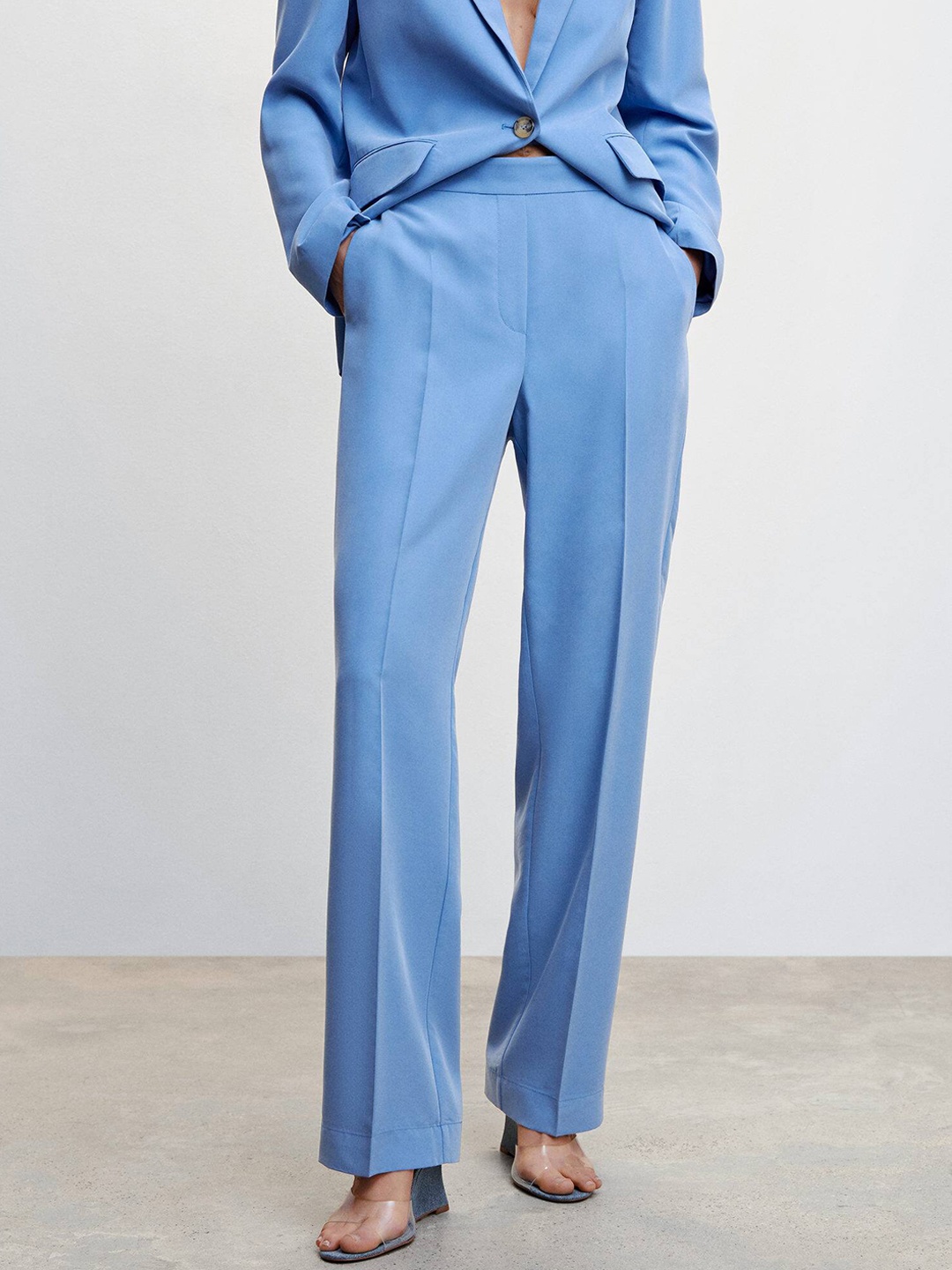 

MANGO Women Regular Fit Parallel Trousers, Blue