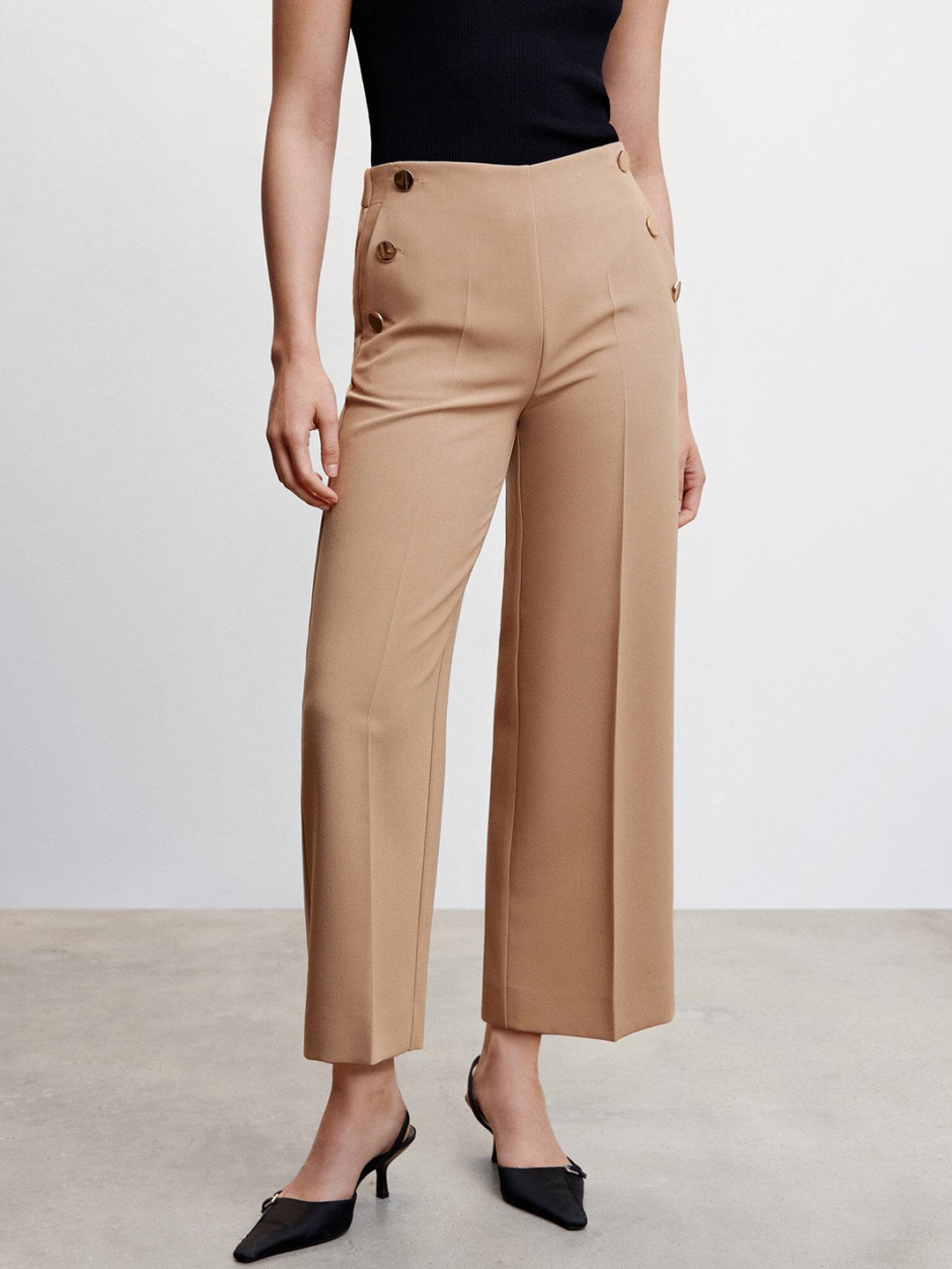 

MANGO Women Wide Leg Trousers, Beige