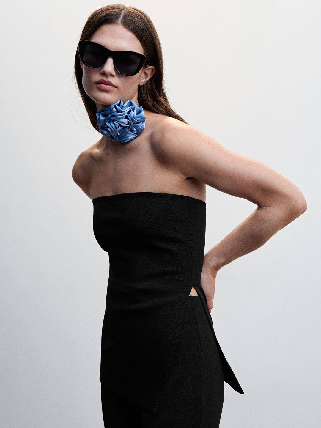 

MANGO Side Slit Tube Top, Black