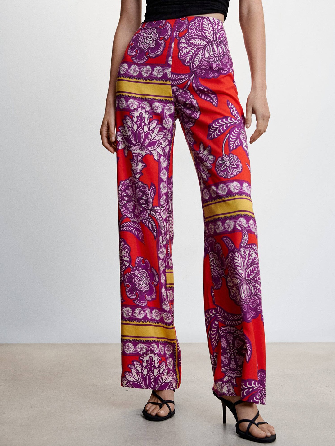 

MANGO Women Floral Printed Trousers, Red