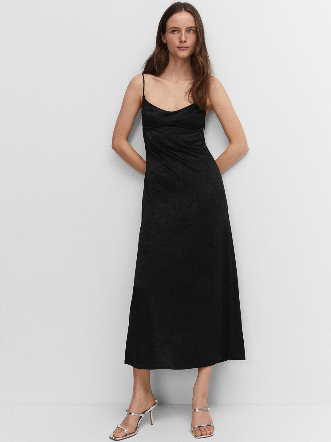 

MANGO Styled Back A-Line Midi Dress, Black