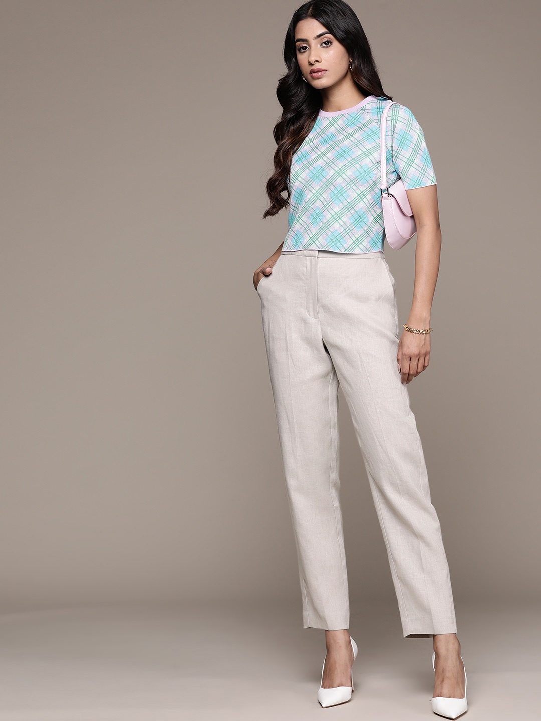 

MANGO Pure Linen Pleated Trousers, Beige