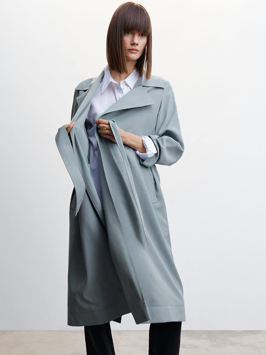

MANGO Women Front Open Trench Coat, Blue