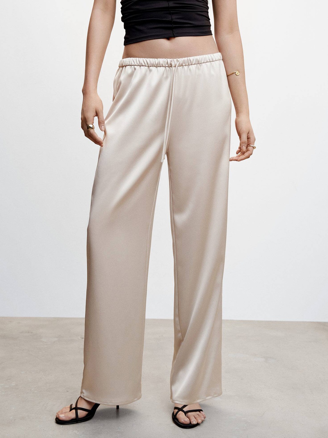 

MANGO Satin Finish Parallel Trousers, Beige