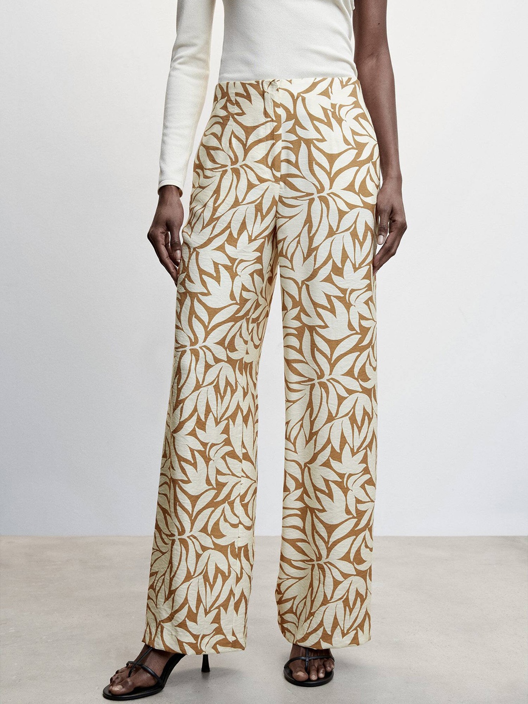 

MANGO Women Tropical Printed Trousers, Orange