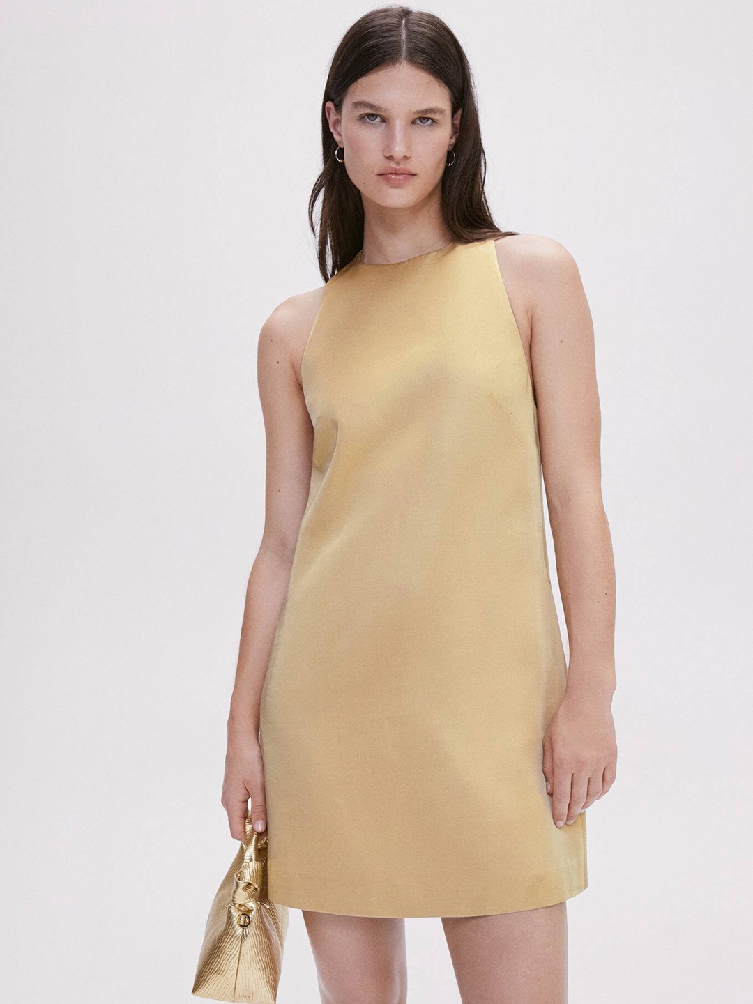 

MANGO Viscose Linen A-Line Mini Dress, Beige