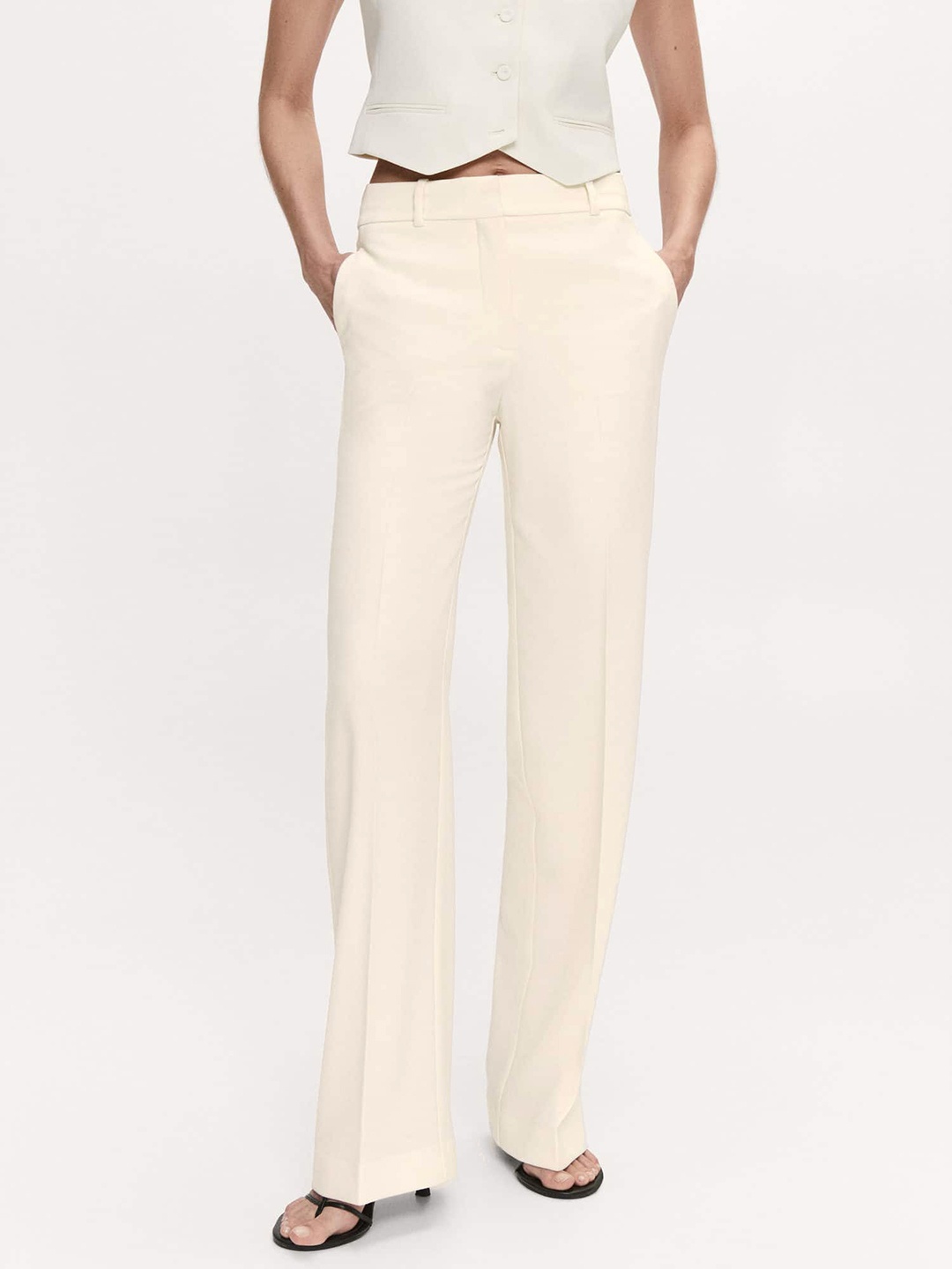 

MANGO Women Solid Trousers, White