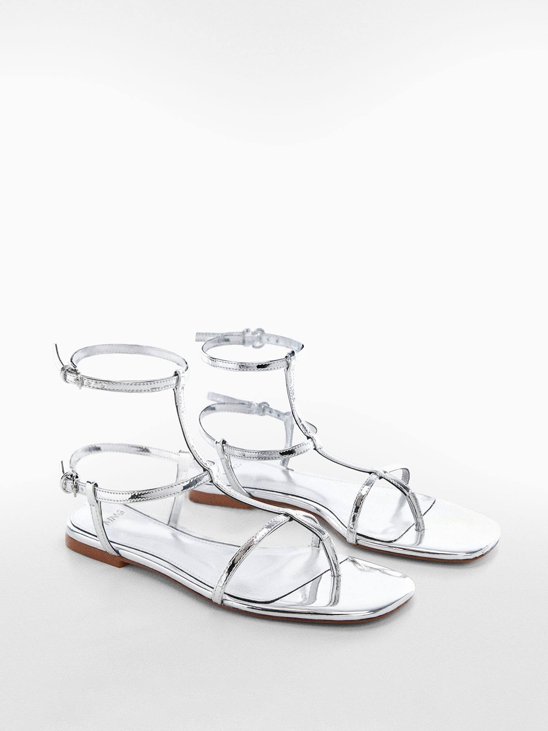 

MANGO Women Mid-Top Open Toe Flats, Silver