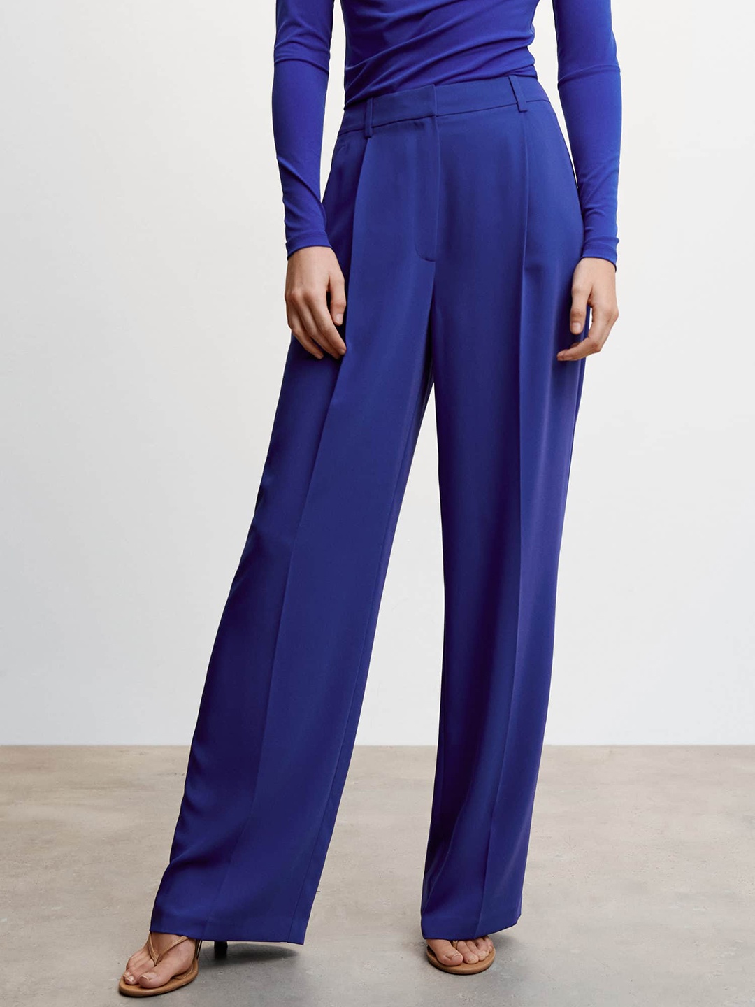 

MANGO Women Regular Fit Parallel Trousers, Blue