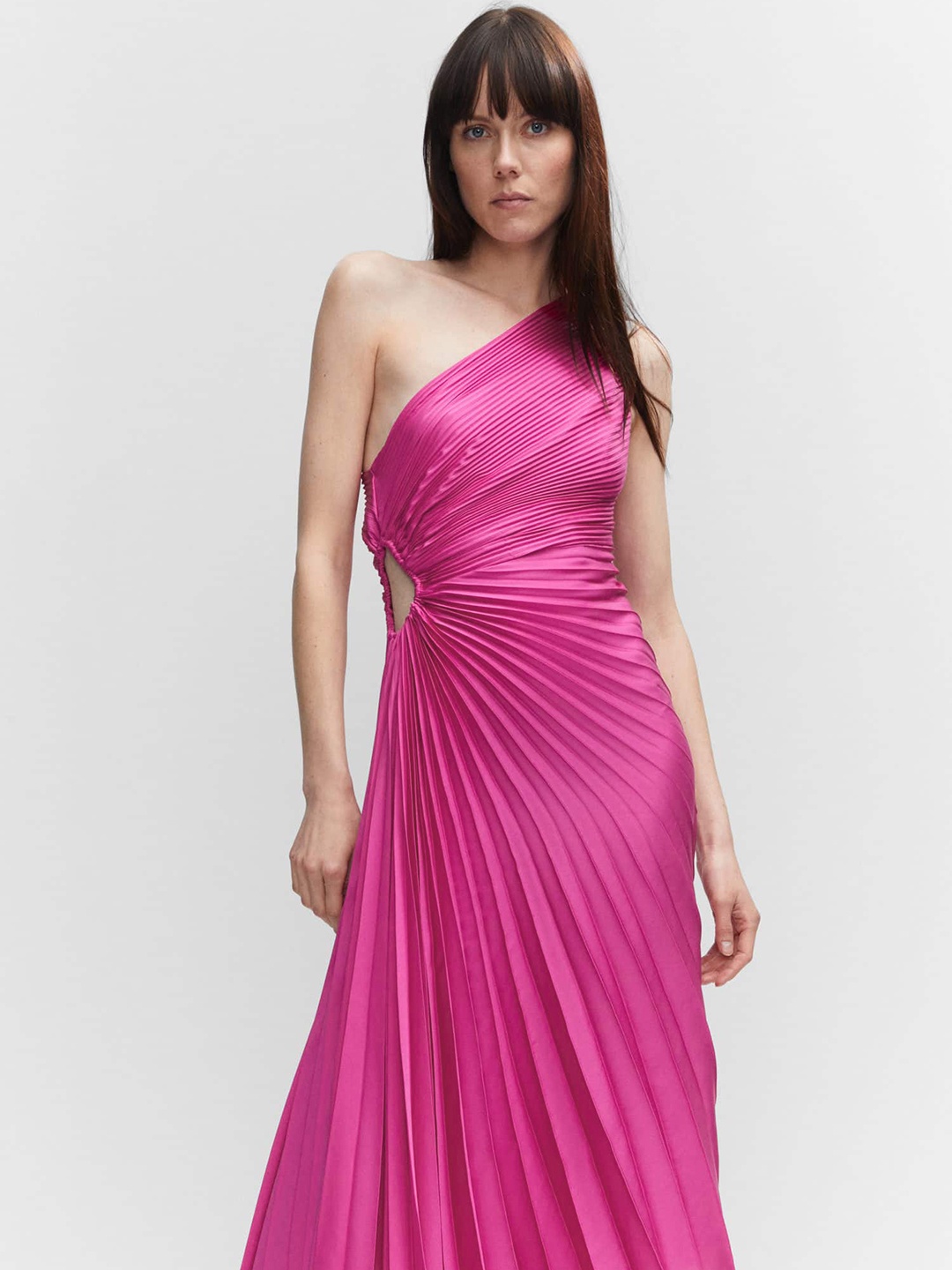

MANGO One Shoulder Satin Maxi Midi Dress, Pink