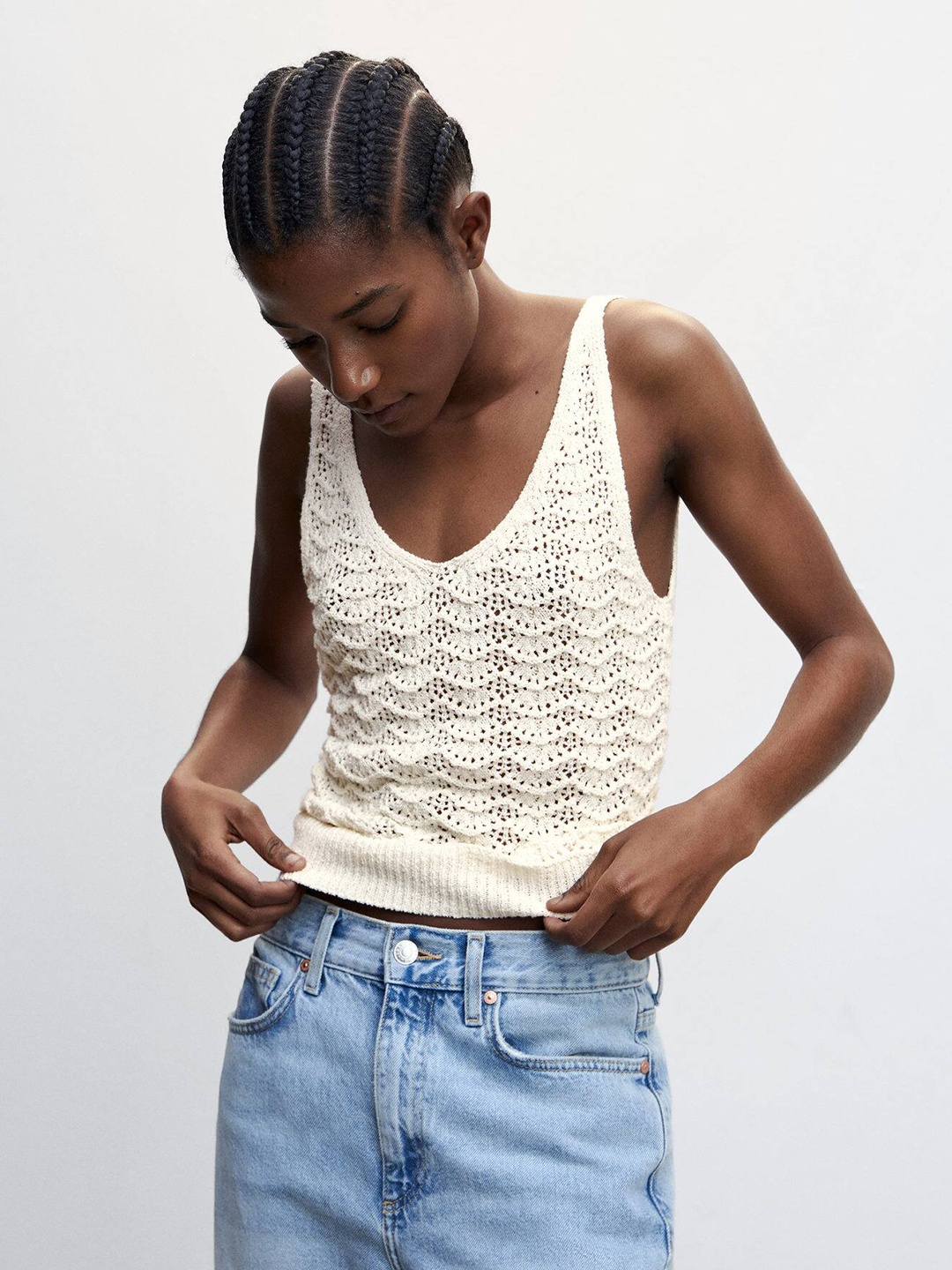 

MANGO Openwork Details Knitted Top, Off white