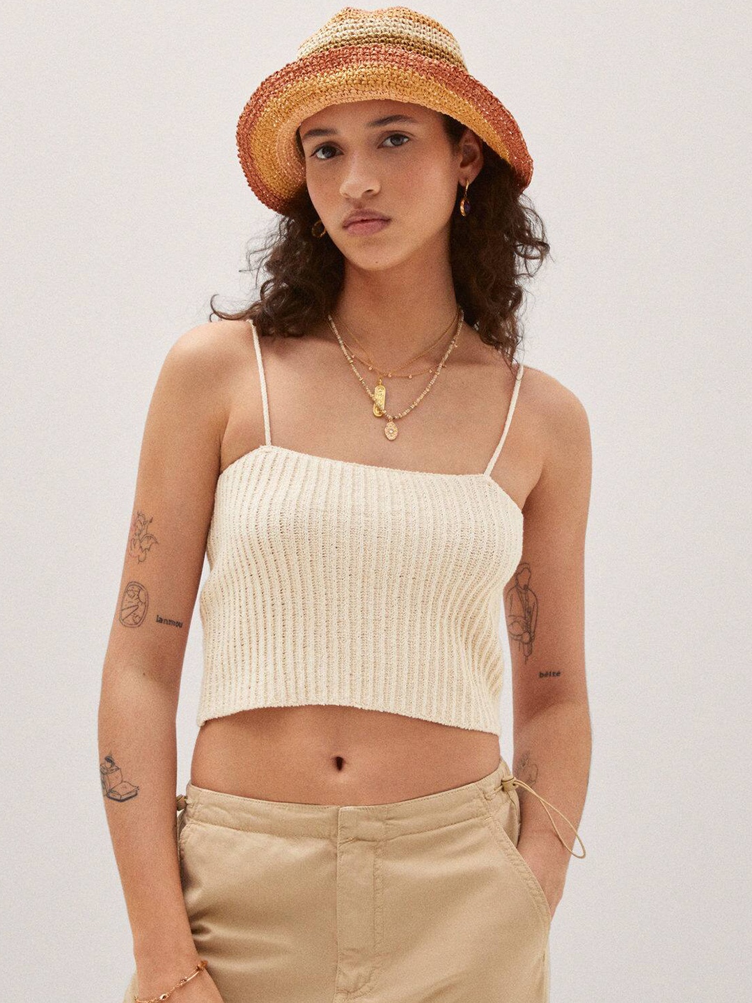 

MANGO Solid Crop Top, Beige