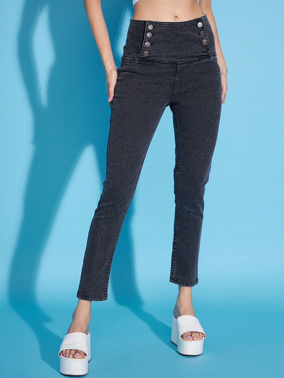 

SASSAFRAS Women Black Slim Fit High-Rise Jeans