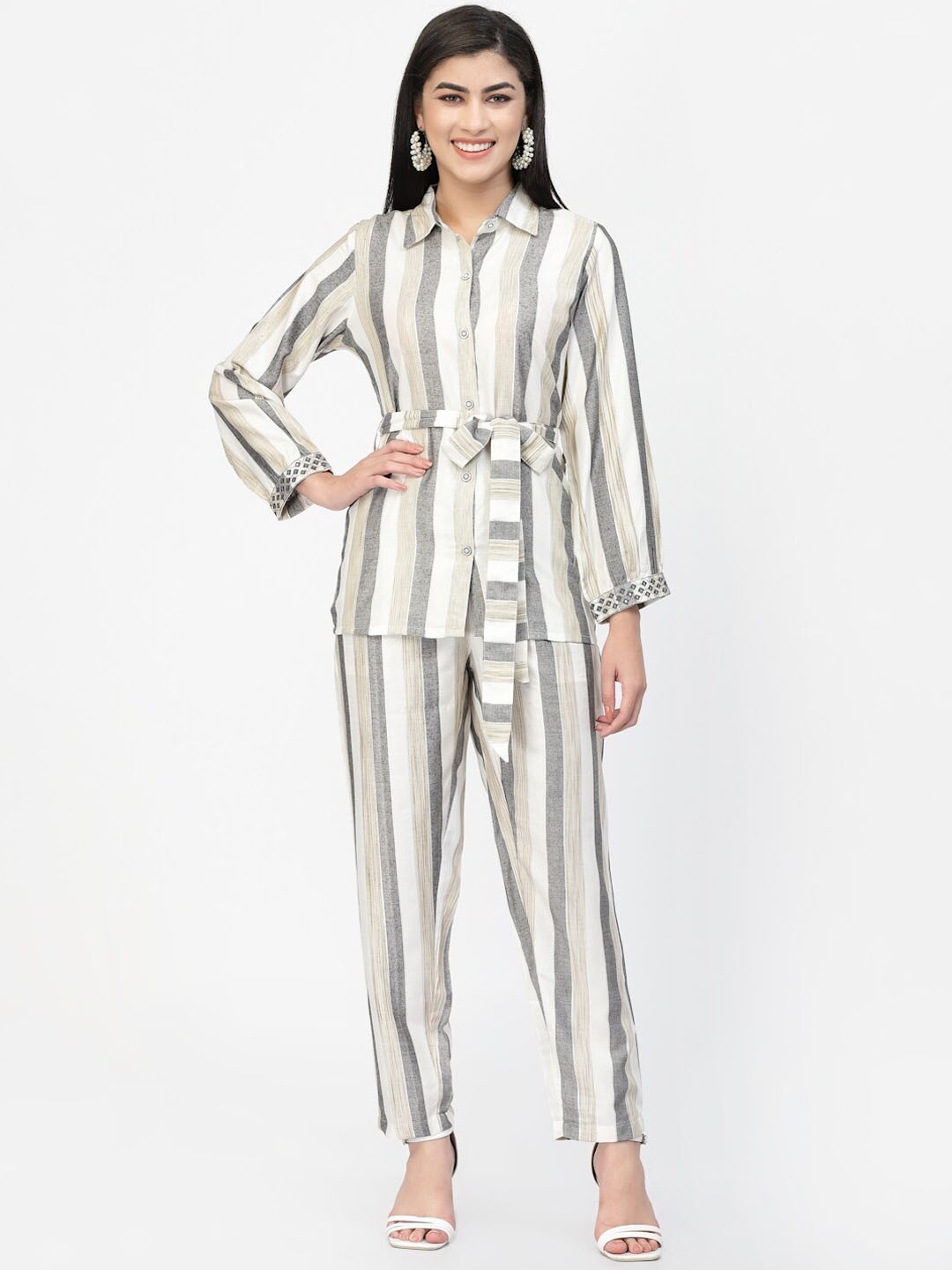

YELLOW CLOUD Striped Shirt With Trouser, Grey