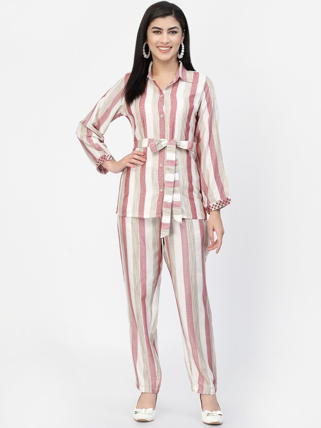 

YELLOW CLOUD Striped Shirt With Trouser, Peach