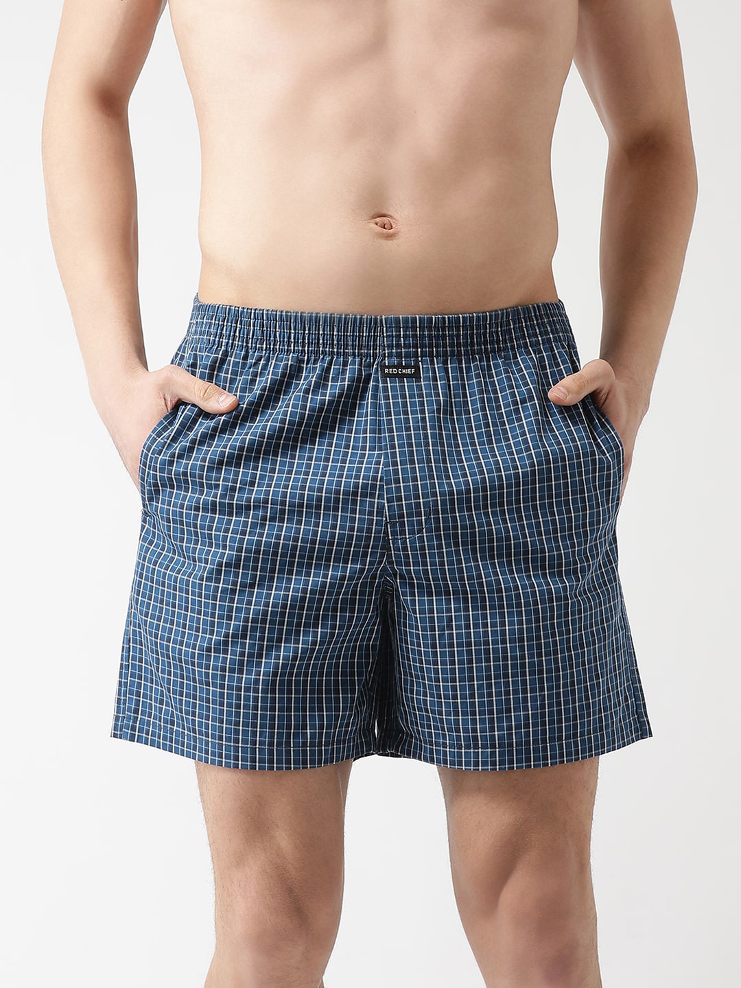 

Red Chief Checked Cotton Boxers, Navy blue