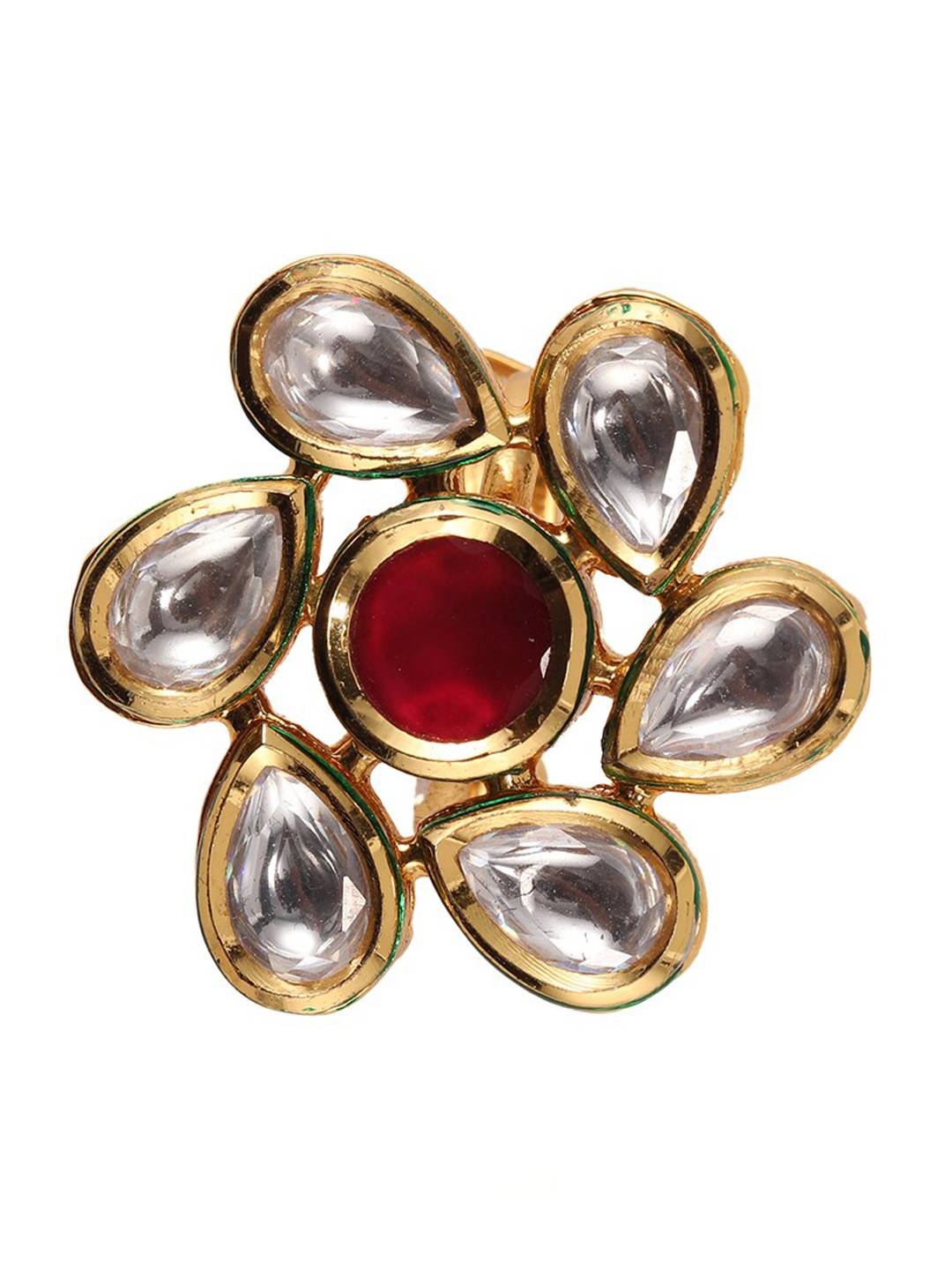 

XPNSV Gold-Plated Stone-Studded Adjustable Finger Ring