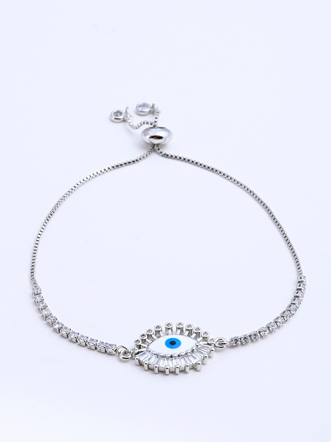 

XPNSV Silver-Plated Cubic Zirconia-Studded Evil Eye Bracelet