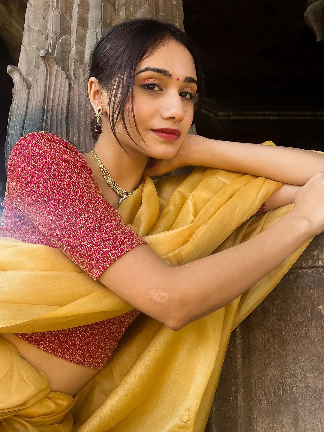 

Bindigasm's Advi Woven Design Jacquard Stretchable Readymade Saree Blouse, Red