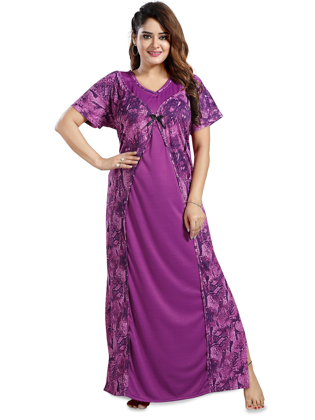 

SHOPPING STATION Abstract Printed Satin Maxi Nightdress, Purple
