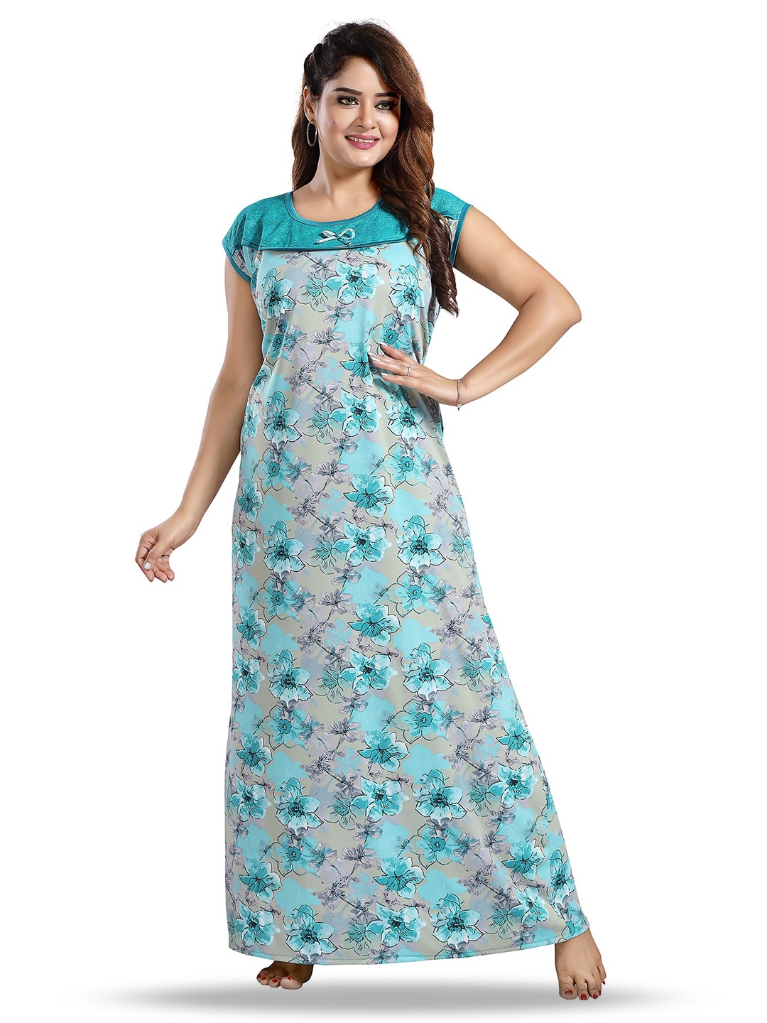 

SHOPPING STATION Floral Printed Satin Maxi Nightdress, Green