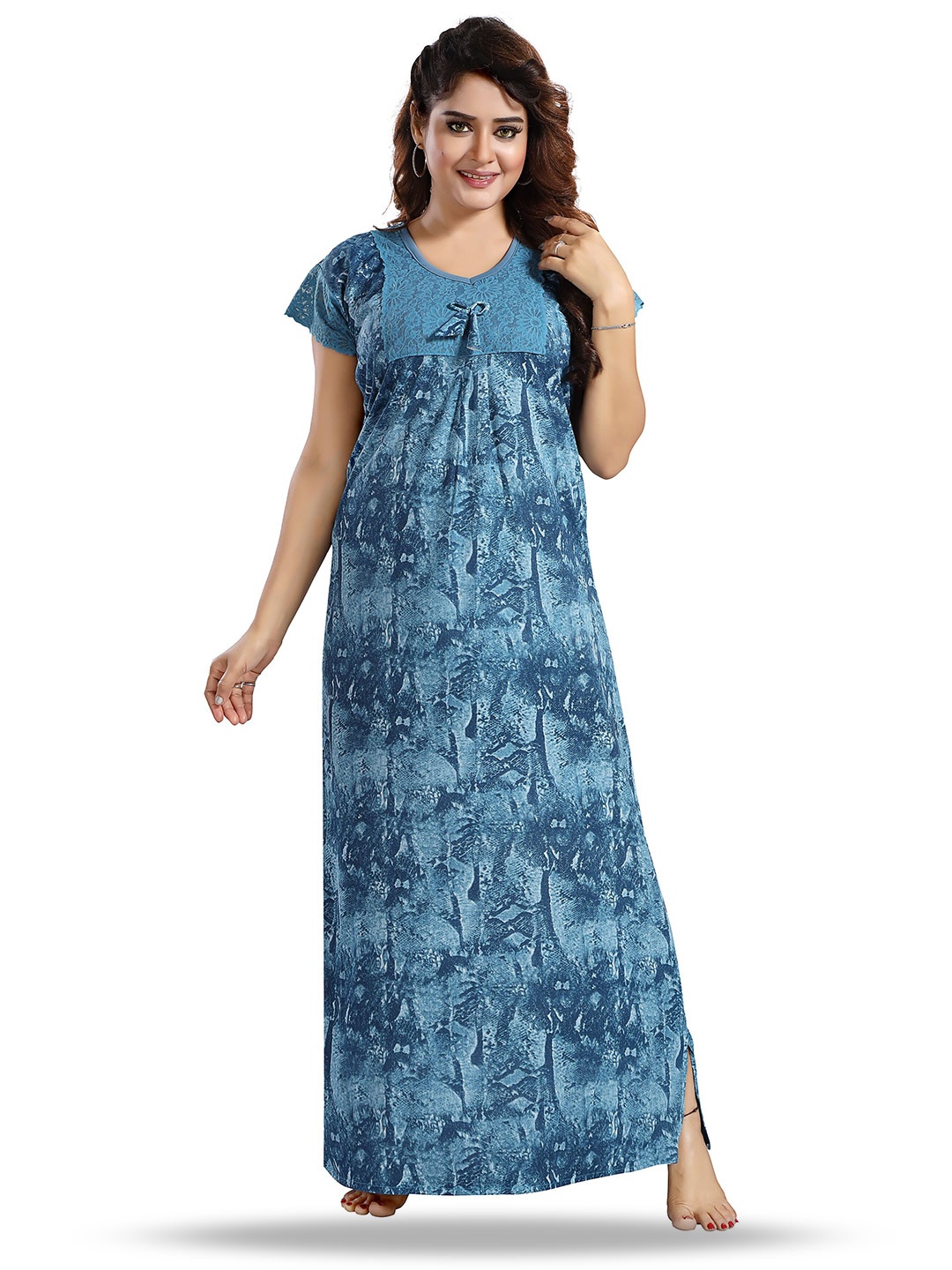 

SHOPPING STATION Abstract Printed Satin Maxi Nightdress, Blue