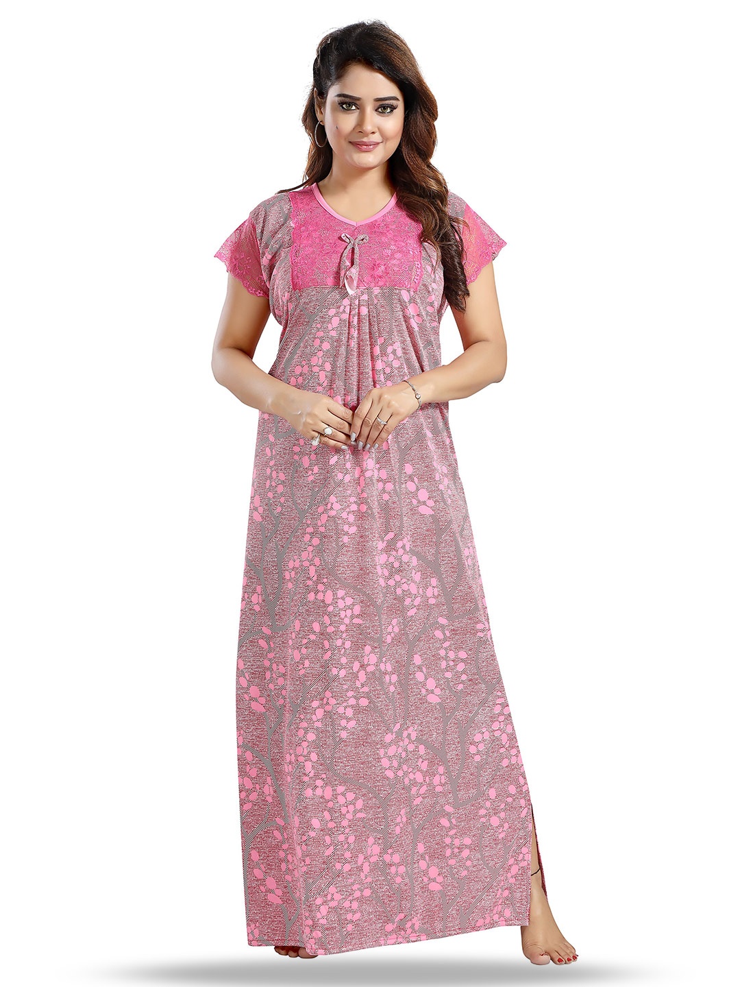 

SHOPPING STATION Abstract Printed Satin Maxi Nightdress, Pink