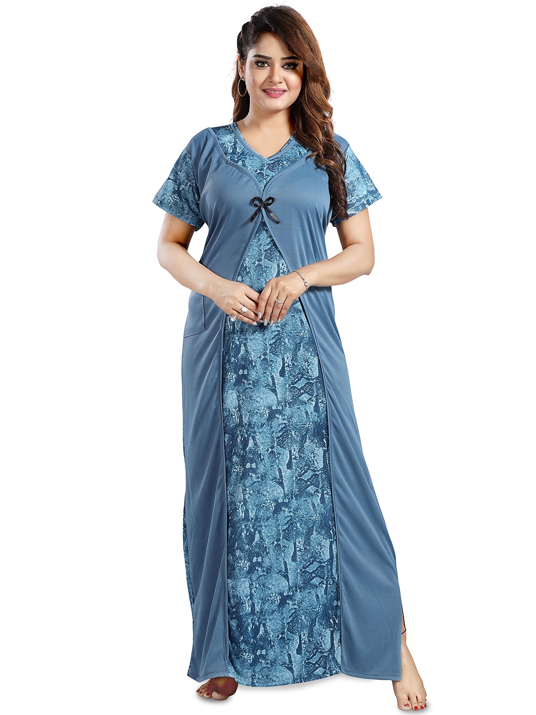 

SHOPPING STATION Abstract Printed Satin Maxi Nightdress, Blue