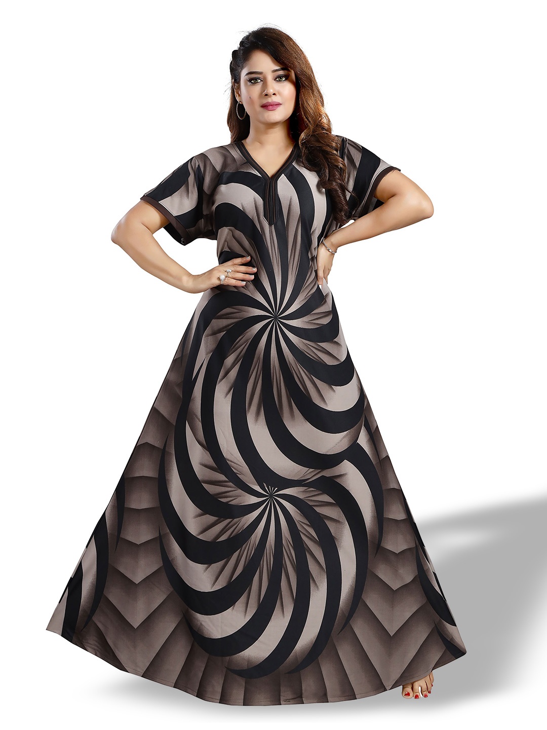 

SHOPPING STATION Abstract Printed Maxi Satin Nightdress, Black