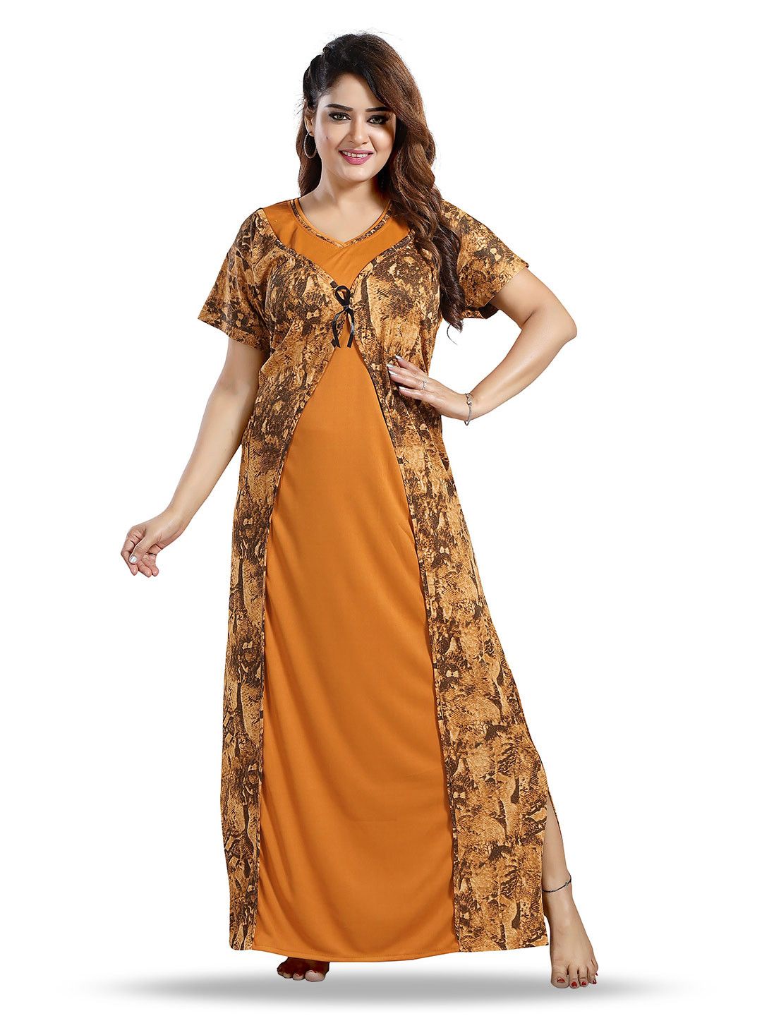 

SHOPPING STATION Abstract Printed Satin Maxi Nightdress, Orange