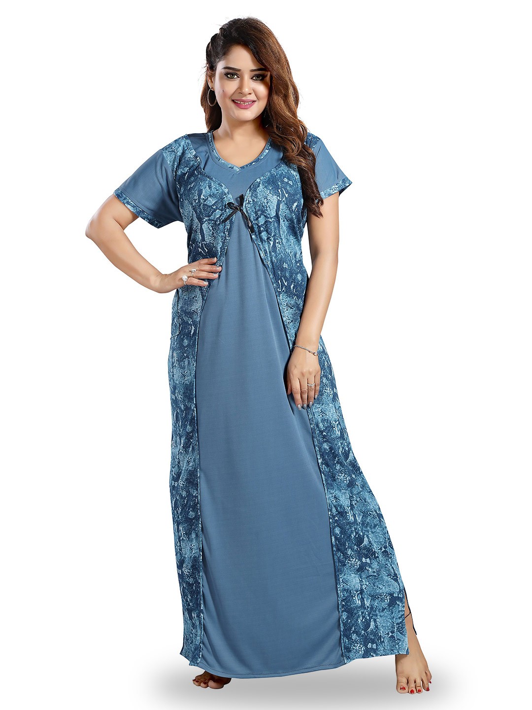 

SHOPPING STATION Abstract Printed Satin Maxi Nightdress, Blue