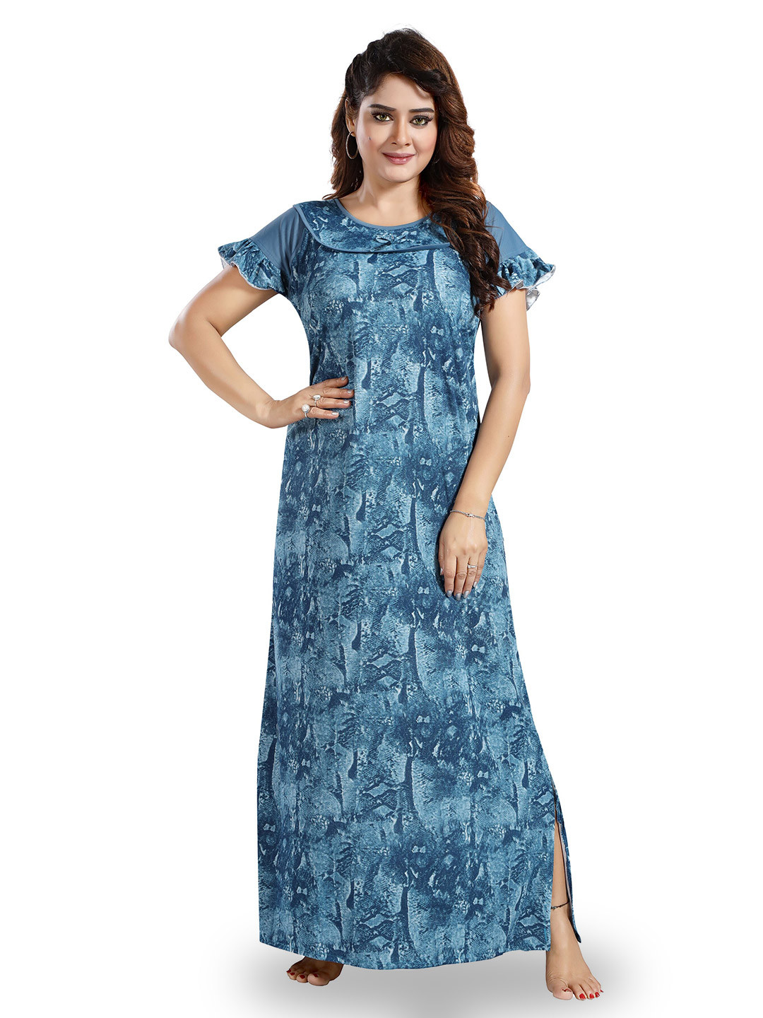 

SHOPPING STATION Abstract Printed Satin Maxi Nightdress, Blue