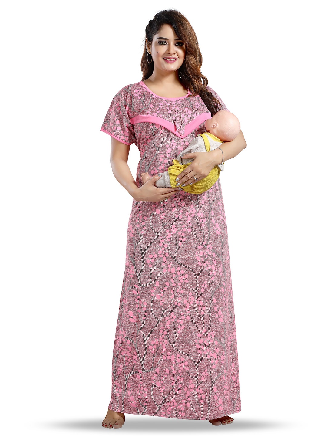 

SHOPPING STATION Abstract Printed Satin Maternity Maxi Nightdress, Pink