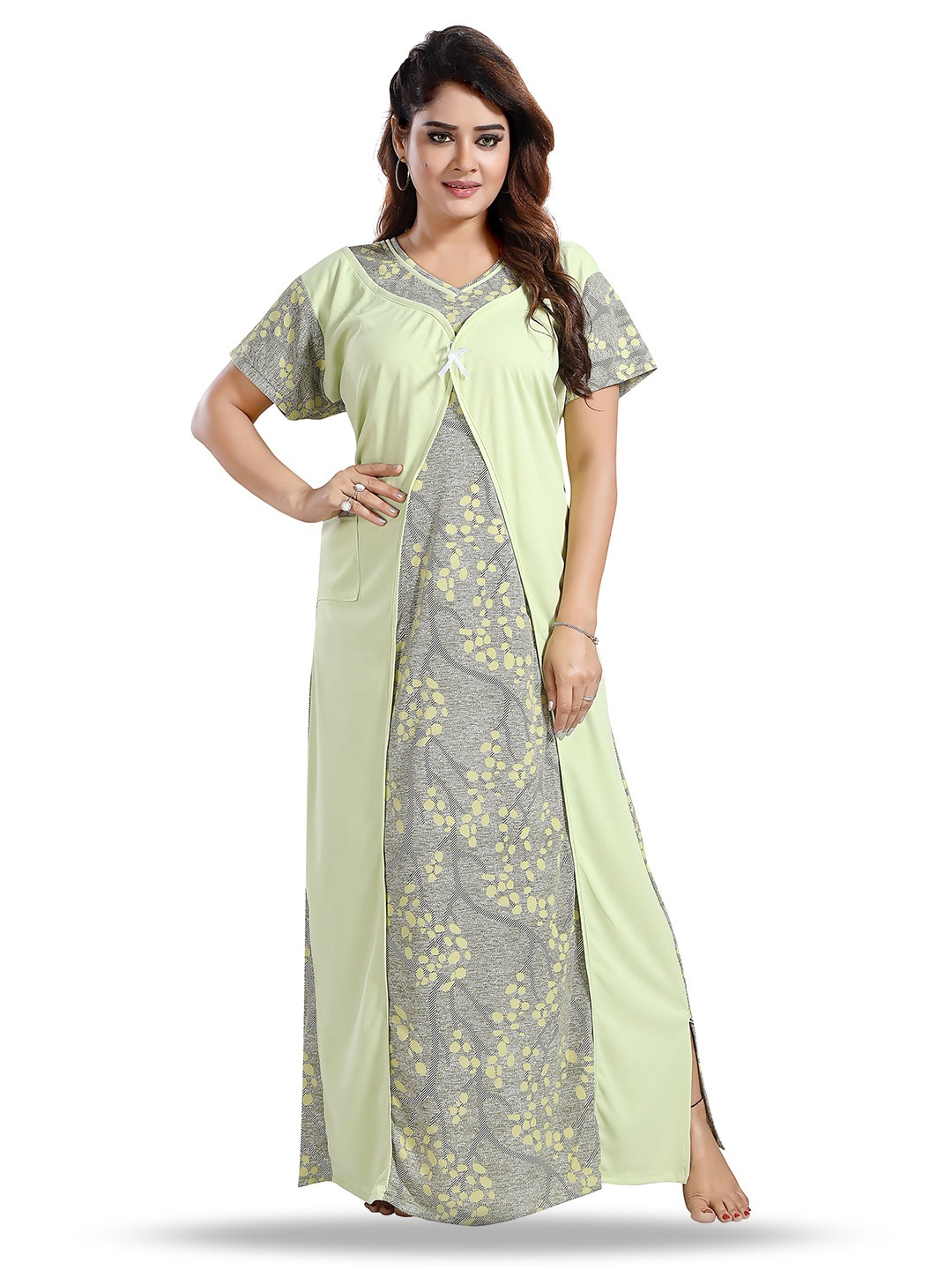 

SHOPPING STATION Abstract Printed Satin Maxi Nightdress, Green