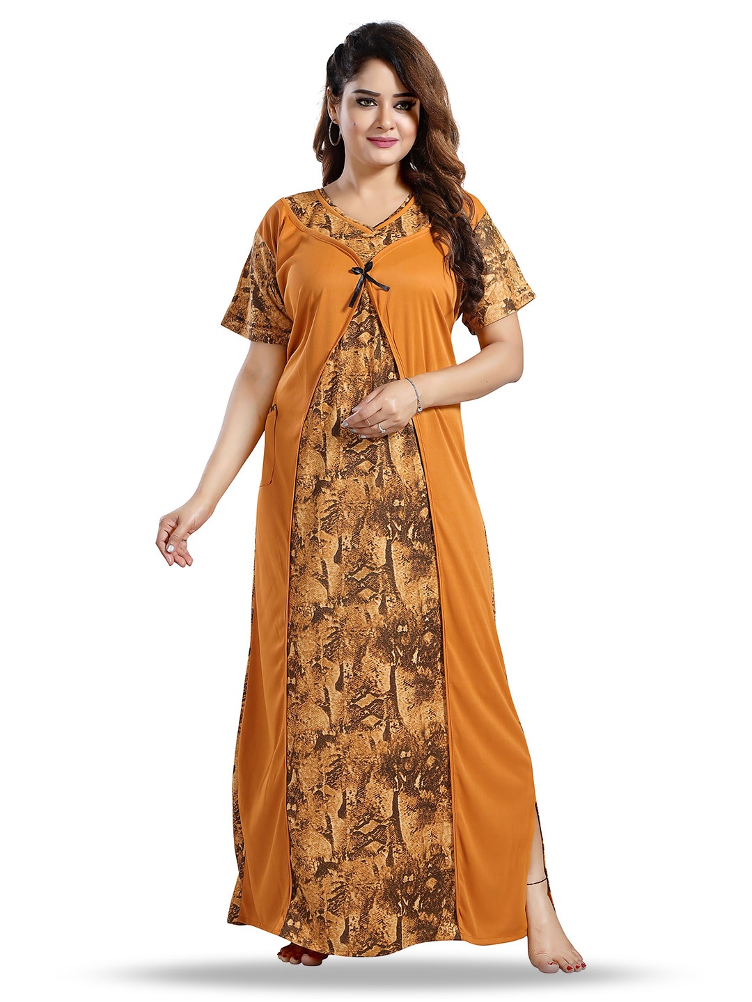 

SHOPPING STATION Abstract Printed Satin Maxi Nightdress, Orange