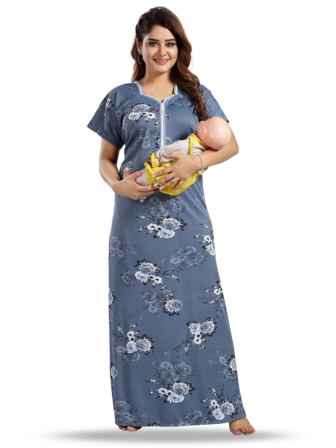 

SHOPPING STATION Floral Printed Satin Maternity Maxi Nightdress, Grey