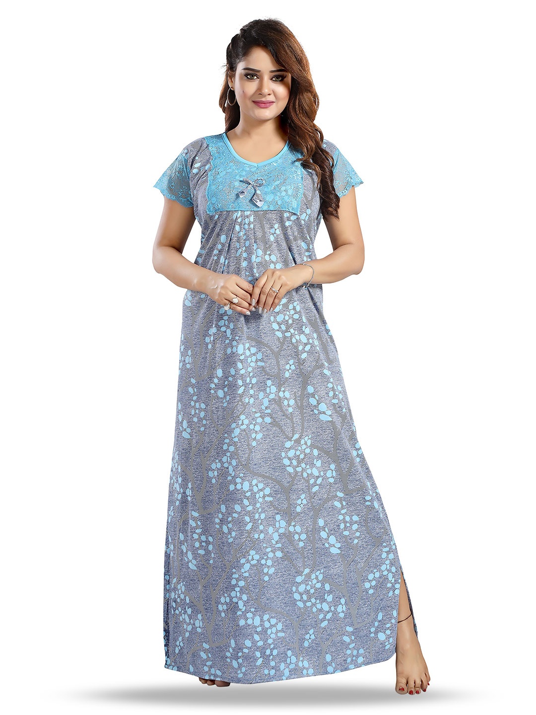 

SHOPPING STATION Abstract Printed Satin Maxi Nightdress, Blue