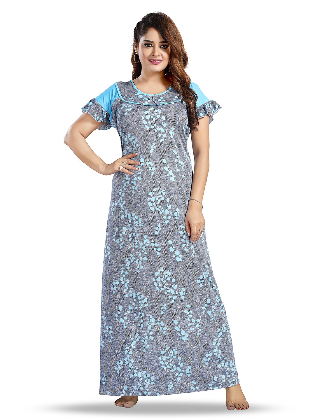 

SHOPPING STATION Abstract Printed Satin Maxi Nightdress, Blue