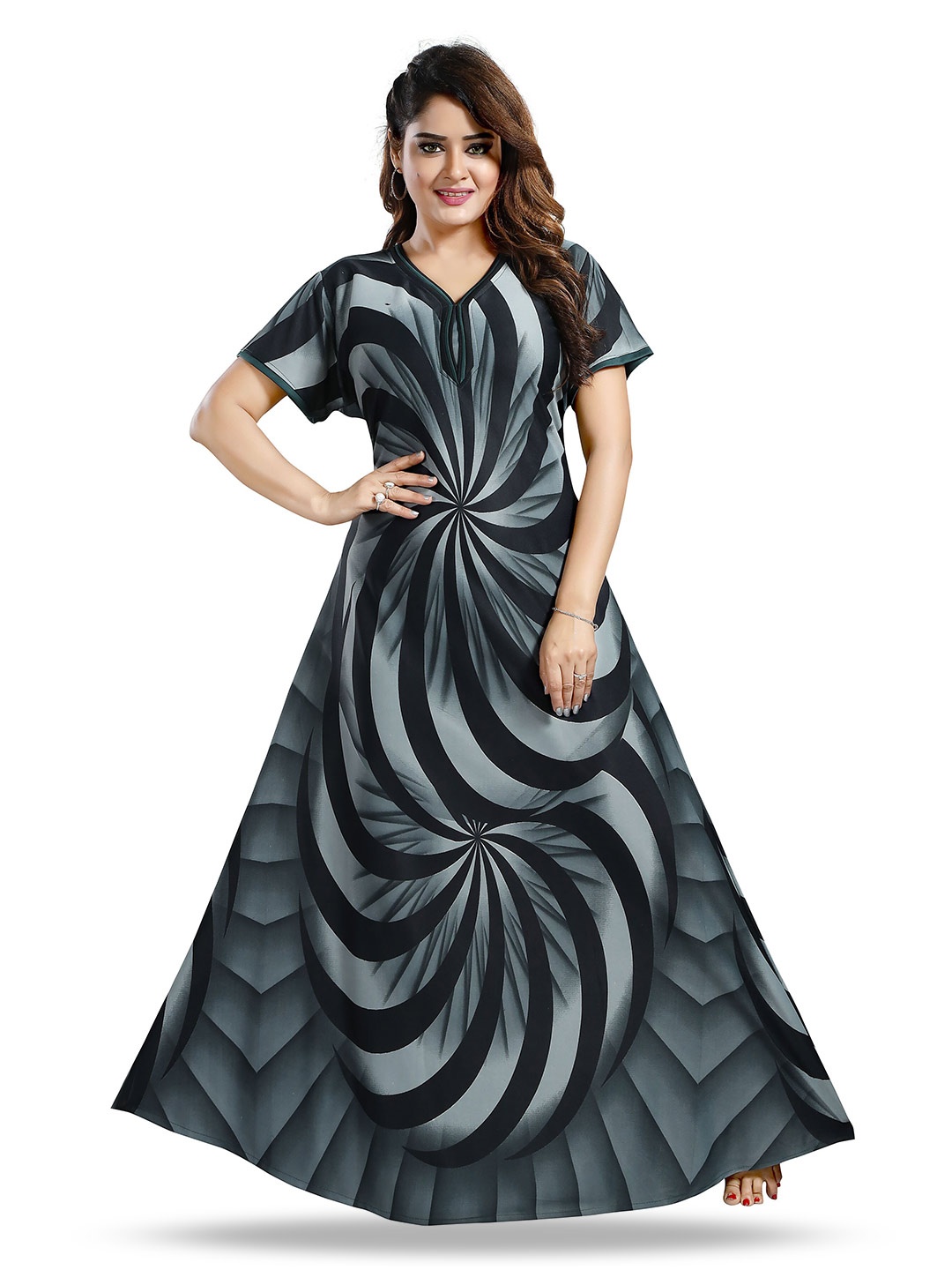 

SHOPPING STATION Abstract Printed Satin Maxi Nightdress, Black