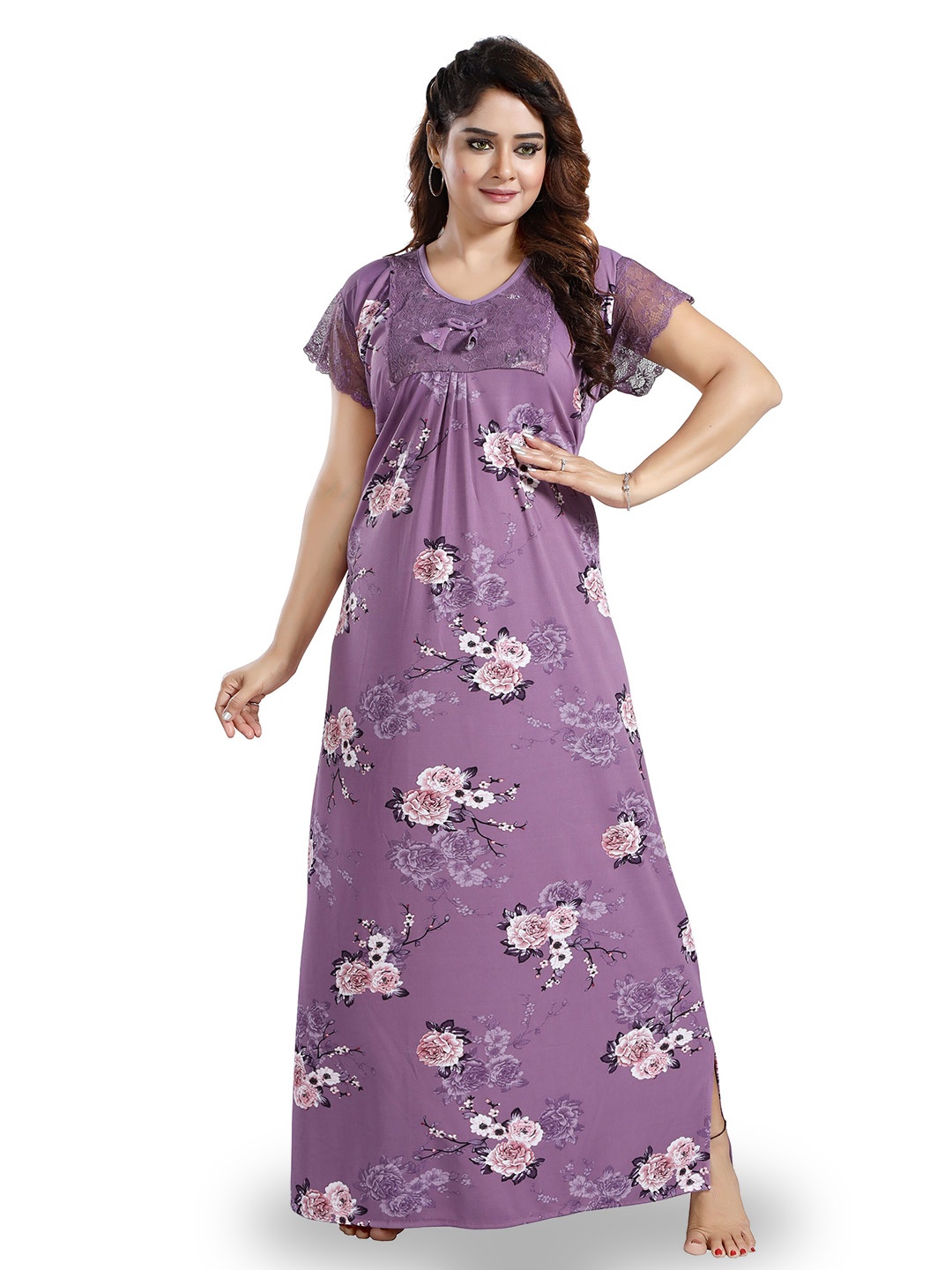 

SHOPPING STATION Floral Printed Satin Maxi Nightdress, Purple
