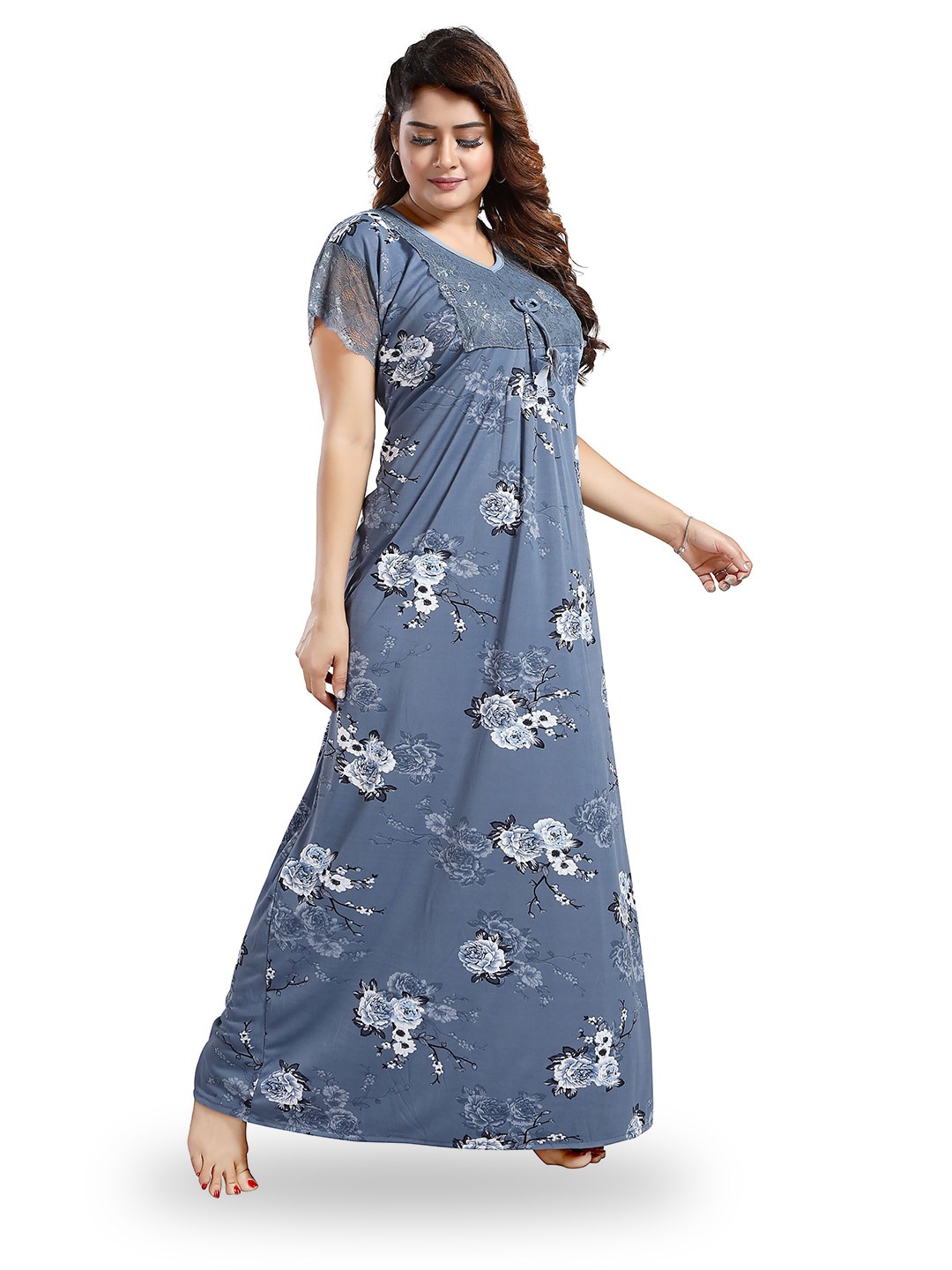 

SHOPPING STATION Grey Printed Maxi Nightdress