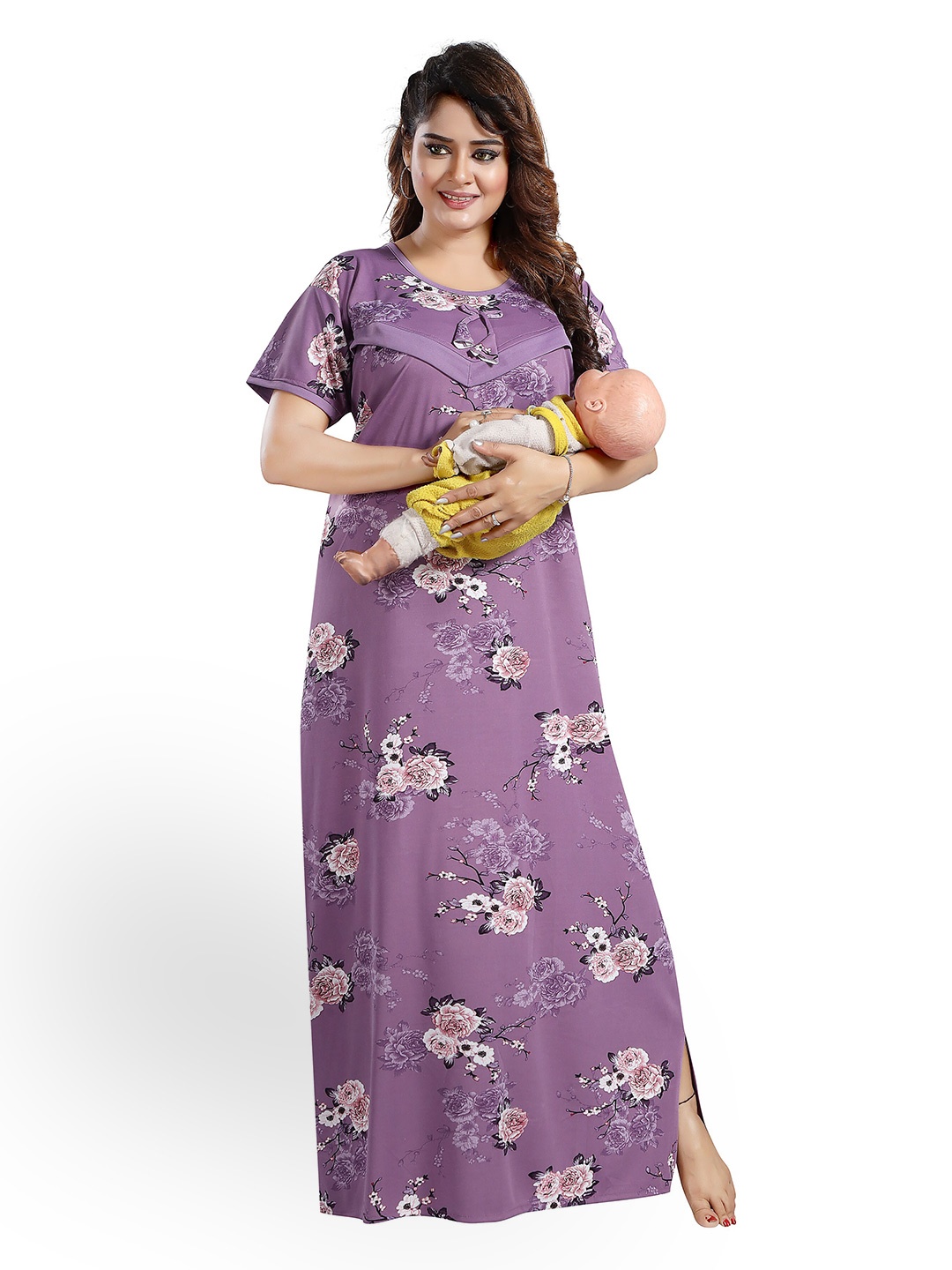 

SHOPPING STATION Floral Printed Satin Maternity Maxi Nightdress, Purple