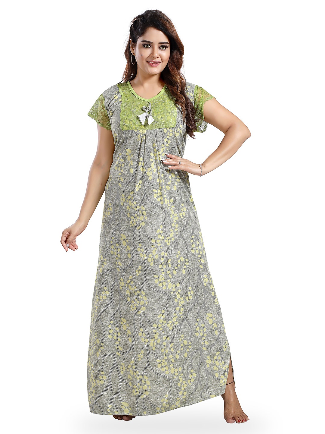 

SHOPPING STATION Abstract Printed Satin Maxi Nightdress, Green